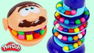 Feeding Mr. Play Doh Head Dubble Bubble Rainbow Gumballs!