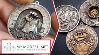 Mechanical Sculpture Hobo Nickels by Roman Booteen