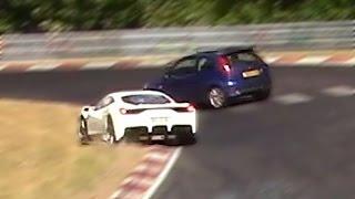 Crazy Ford Fiesta almost crashed with Ferrari Nordschleife Nürburgring Touristenfahrten