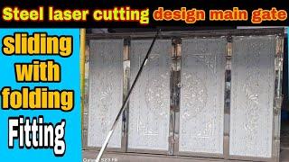 sliding with folding gate installation || Steel laser cutting sliding folding Gate #slidinggate