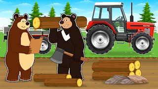 The Bear Farm Life: Trip in a Tractor to the Forest for Transport Wood | Farm Vehicles Animated