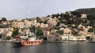 6  The video shows a gulet preparing to dock in Symi, Greece