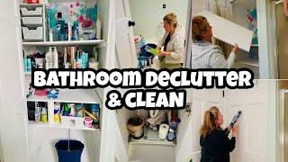 BATHROOM CLOSET DECLUTTER & a deep clean