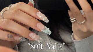 𝚜𝚘𝚏𝚝 𝚊𝚎𝚜𝚝𝚑𝚎𝚝𝚒𝚌 𝚗𝚊𝚒𝚕𝚜 🩵  | nails tutorial l pinterest girl | aesthetic nails | nail extensions