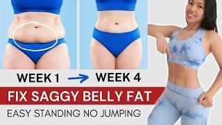 Lose lower belly fat in 30 days, EASY standing workout, low impact, no jumping