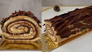 Opera Style Yule Log! Chocolate Coffee Rolled Yule Log! Christmas Dessert! Opera Cake!