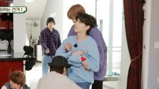 Jimin supported Yoongi 's injured arm while carrying him  [ YOONMIN ]