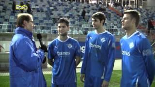 S. Kuhnhardt, J. Conzelmann und C. Ludy nach dem Spiel FK 1903 Pirmasens gegen SV Mehring