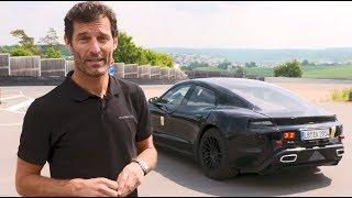 Mark Webber drives the Mission E at Porsche’s test track in Weissach.