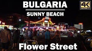 A Walk Around Flower Street at Night in Sunny Beach Bulgaria