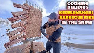 Cooking delicious Kermanshahi barbecue ribs in the snow