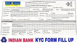 Indian Bank KYC form fill up || indian bank mein kyc form kese bhare ||