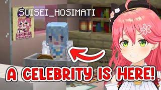 Miko gets excited when a celebrity(suisei) visits her in minecraft