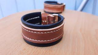 Brown black leather bracelet thin and light - handmade  by italcraft16