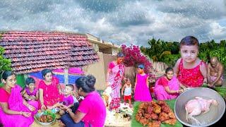 Villlage Life Of India। Daily Morning Routine In Real Heavy Rain।Cooking Village Style Chicken Curry