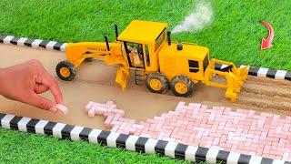 diy mini motor grader machine making road with bricks science project | diy tractor | @MiniCreative1