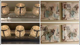 DIY DOLLAR TREE CRUSHED GLASS CANDLE HOLDERS | DIY BUTTERFLY WALL ART