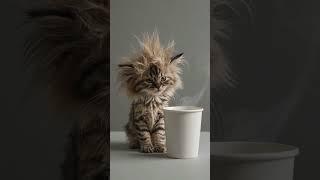 Too Early. Too Fluffy. ️ #Fyp #Viral #Fluffy #KittenLove #CoffeeFirst #viral#MorningMood #viral