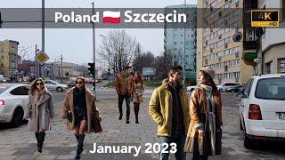 Street  walk -Szczecin  Poland - January 2024| 4k