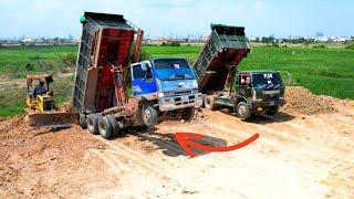 Incredible Truck wheel 10 unloading soil stuck fly help recovery by skiller Operator Bulldozer D31P