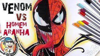 HOW TO DRAW VENOM vs MAN SPIDER (Marvel Comics) - step by step