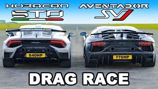 Lamborghini Huracan STO v Aventador SVJ: DRAG RACE