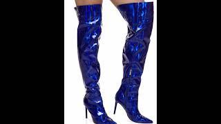 Womens Pointed Toe Iridescent Over the Knee Boots