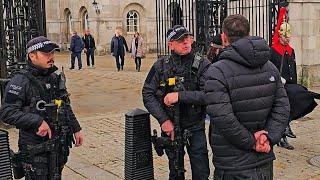 DRUNK IDIOT RISKS BEING TASERED BY THE POLICE AFTER HARASSING MEMBERS OF THE PUBLIC AT Horse Guards!