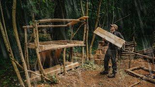 Building a Camp in a Huge Storm! Rain, Thunder, Hail: Camp Kitchen | Bushcraft | Survival Shelter