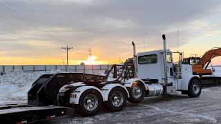 HAULING DOOSAN LOADER WITH 50 TON LOWBOY TRACTOR TRAILER!!