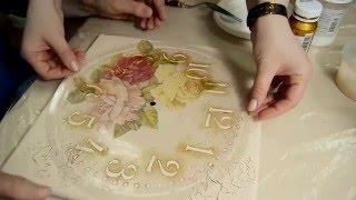 Декупаж. Часы. Одношаговый кракелюр и прозрачный гель.