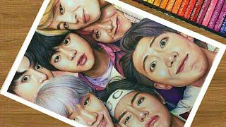 BTS Group Drawing / How to Draw BTS Members with Oil Pastel - Step by Step/ Afrin Art and Craft