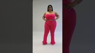 Glamorous  models lifestyle curvy woman in rose pink style. plus size women beauty fashion.