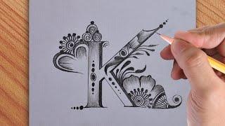 How to make beautiful K letter tattoo drawing with pencil || simple drawing of K letter