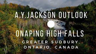 Onaping High Falls at A.Y.Jackson Outlook. Falls view from the trail to the Bridge.