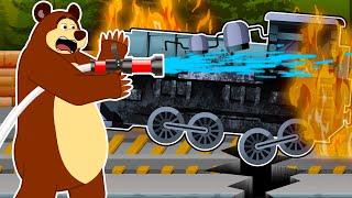 The Bear Rescues and Repairs Burning Train | Funny The Bear Garage Animation