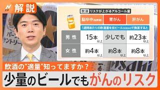 ビール1杯で高まる大腸がんリスク、厚労省が初の「飲酒ガイドライン」、“健康的に”お酒を飲むには？【Nスタ解説】｜TBS NEWS DIG