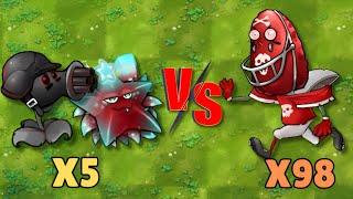 PVZ Fusion Challenge! - 5 Ultimate Doom Gatling + Star Vs 98 Random Zombie + Extra, Who Will Win ?