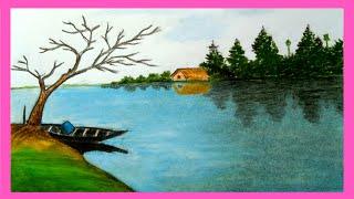 landscape drawing with beautiful nature || easy drawing scenery