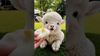 The little lamb eats steamed stuffed buns.