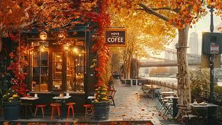 Captivating Fall Jazz Music - Soft Jazz at Cozy Coffee Shop on Autumn Street with Falling Maple Leaf