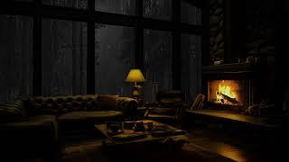 Fall Asleep Fast with Heavy Rain on a Forest Cabin and Cozy Fireplace Ambience - ASMR Sleep