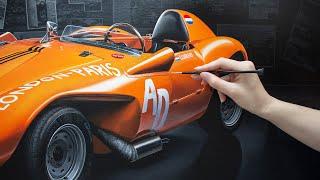 Automotive Artist painting Hirondelle Classic Car (timelapse)