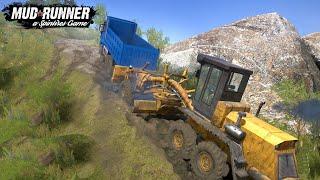 Spintires MudRunner MOTOR GRADER DZ 98 Pushing Dump Truck Uphill