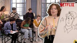 Alice Oseman Teaches The Cast Of Heartstopper How To Draw Nick and Charlie  | Netflix