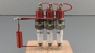 Amazing electricity science free energy generator using spark plug in copper wire