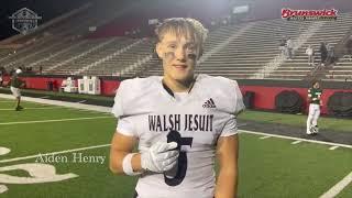 Walsh Jesuit Warriors Aiden Henry following their 37-35 win at Stambaugh Stadium over Ursuline