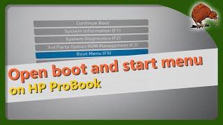 HP ProBook: Open start menu, Boot menu, Bios setup