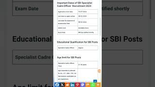 SBI Specialist Cadre Officer Recruitment 2024 #bankjobs2024 #sbijobs #govtjobs #indiagovernmentjobs