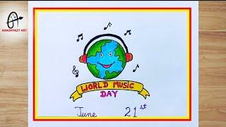 World Music Day Drawing | Happy Music Day Poster Drawing | How to Draw World Music Day Drawing